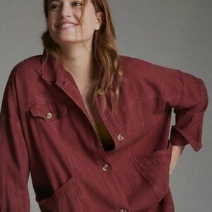 Anthropologie Avery Burgundy Textured Shirt jacket